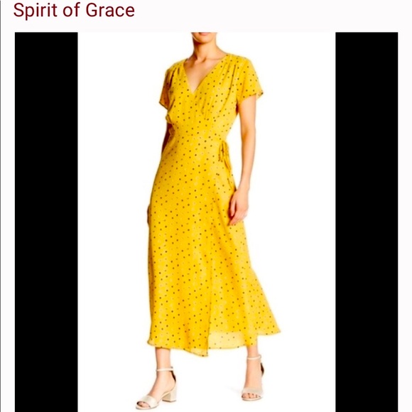 SOLD!!! SPIRIT OF GRACE Yellow Wrap Dress Size Medium - Picture 2 of 6